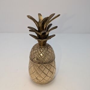 Vintage Brass Pineapple Decorative Trinket Box Dish Figure Made in India 4.75" T